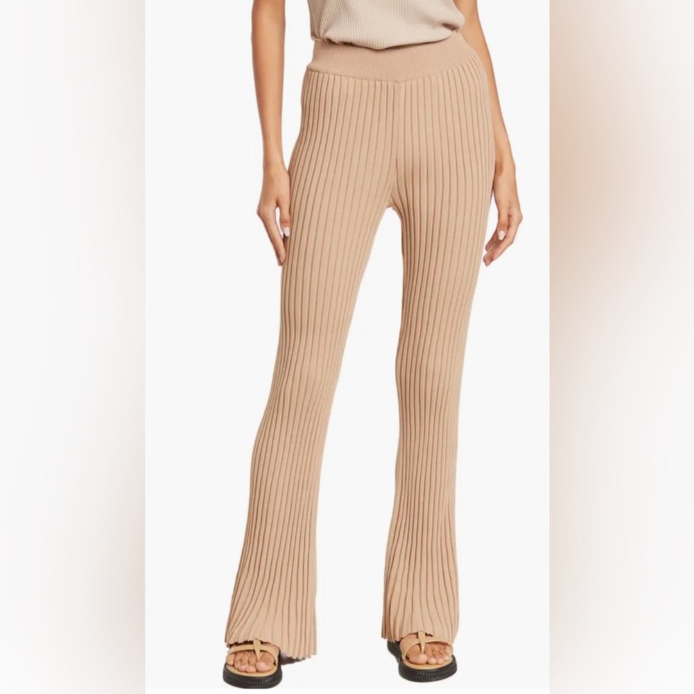ENA‎ PELLY Macy High Waist Flared Leg Ribbed Pants Tan USA Size 4